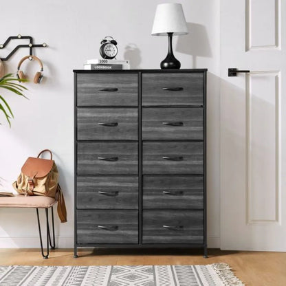 10 drawer storage cabinet in a modern design with gray finish and sleek metal handles