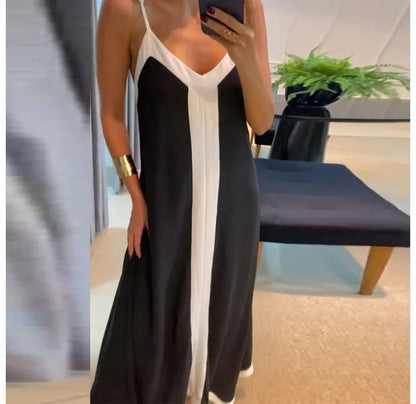 EtherealBe black and white sleeveless maxi dress featuring a stylish split design and elegant fit