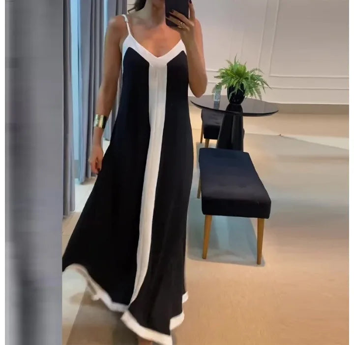EtherealBe black and white sleeveless maxi dress with a stylish design for casual summer outings