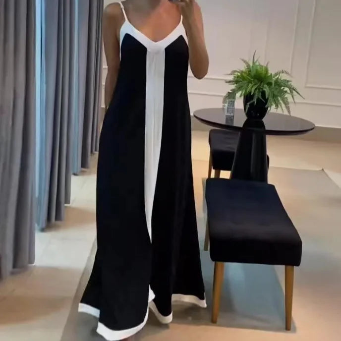 EtherealBe black and white sleeveless maxi dress with elegant color block design for stylish summer wear