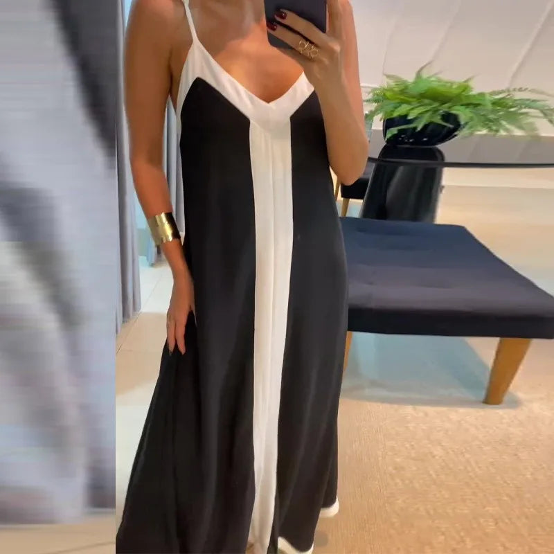 EtherealBe black and white sleeveless maxi dress featuring a stylish design and elegant fit
