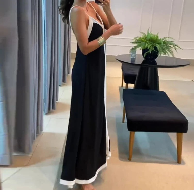 EtherealBe black and white sleeveless maxi dress featuring elegant design and comfortable fit