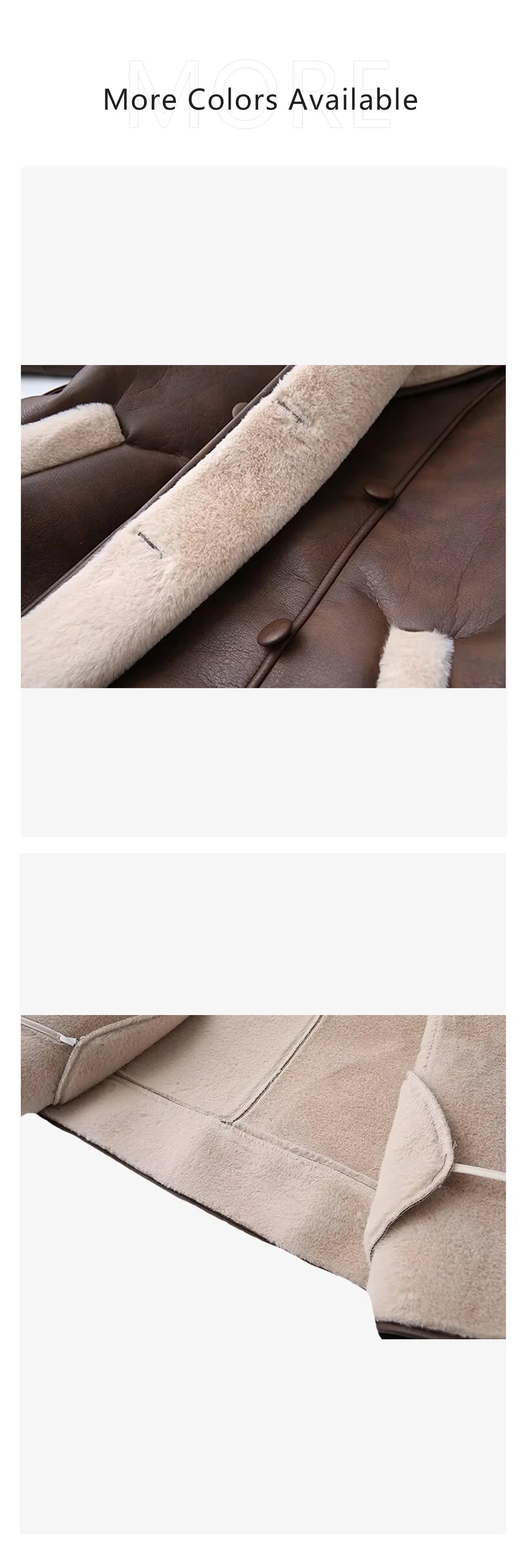 Close-up of dual color belted faux fur jacket for women showcasing soft lining and stylish design
