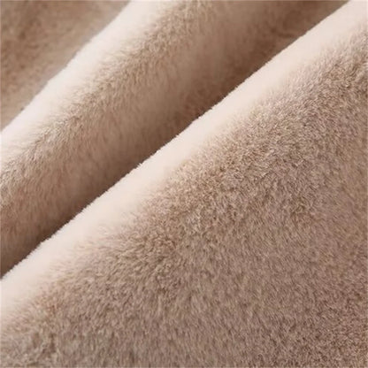 Soft texture of dual color belted faux fur jacket for women in warm neutral tones
