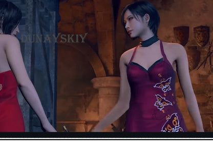 Resident Evil Ada Wong cosplay costume in red with butterfly details for gaming enthusiasts