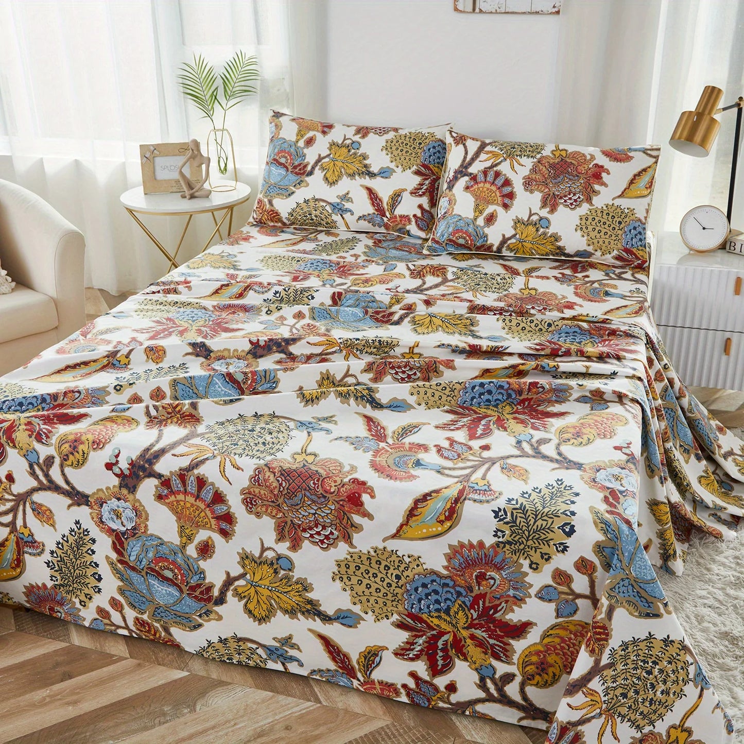 EtherealBe Egyptian cotton fitted sheet set in vibrant floral design perfect for stylish bedding