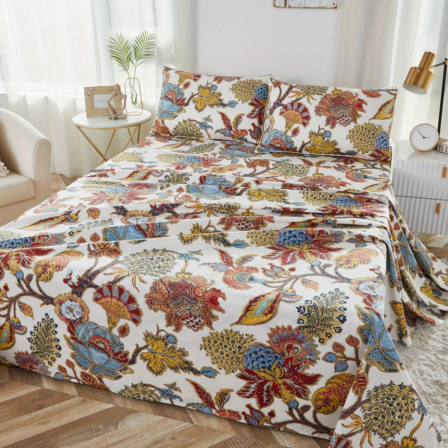 EtherealBe Egyptian cotton fitted sheet set in vibrant floral design perfect for stylish bedding