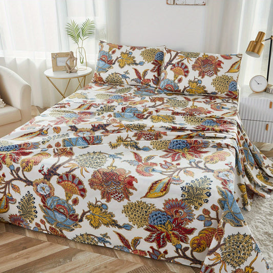 EtherealBe Egyptian cotton fitted sheet set in vibrant floral design perfect for stylish bedding