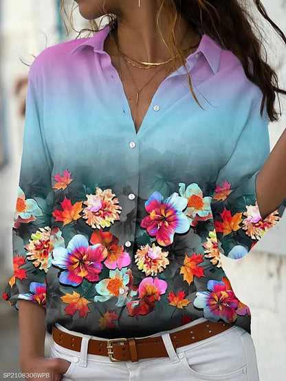 EtherealBe elegant floral print blouse for women with a gradient design and vibrant colors