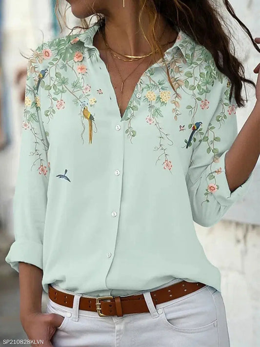 EtherealBe elegant floral print blouse for women with colorful embroidery and a relaxed fit