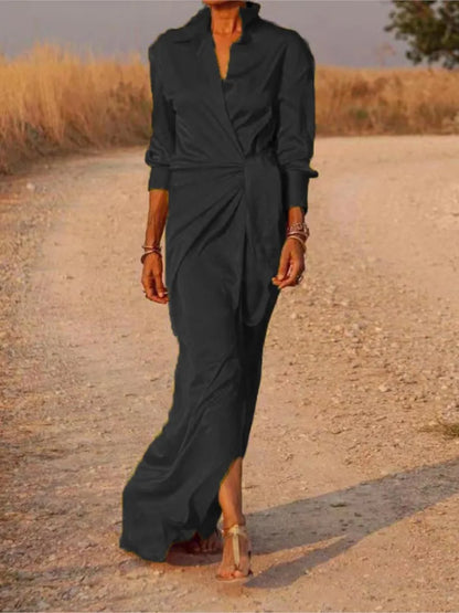 EtherealBe elegant long sleeve split dress in black, perfect for formal occasions and stylish gatherings.