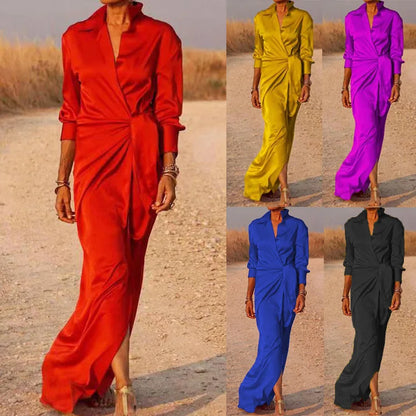 EtherealBe elegant long sleeve split dress available in red, yellow, purple, blue, and black colors