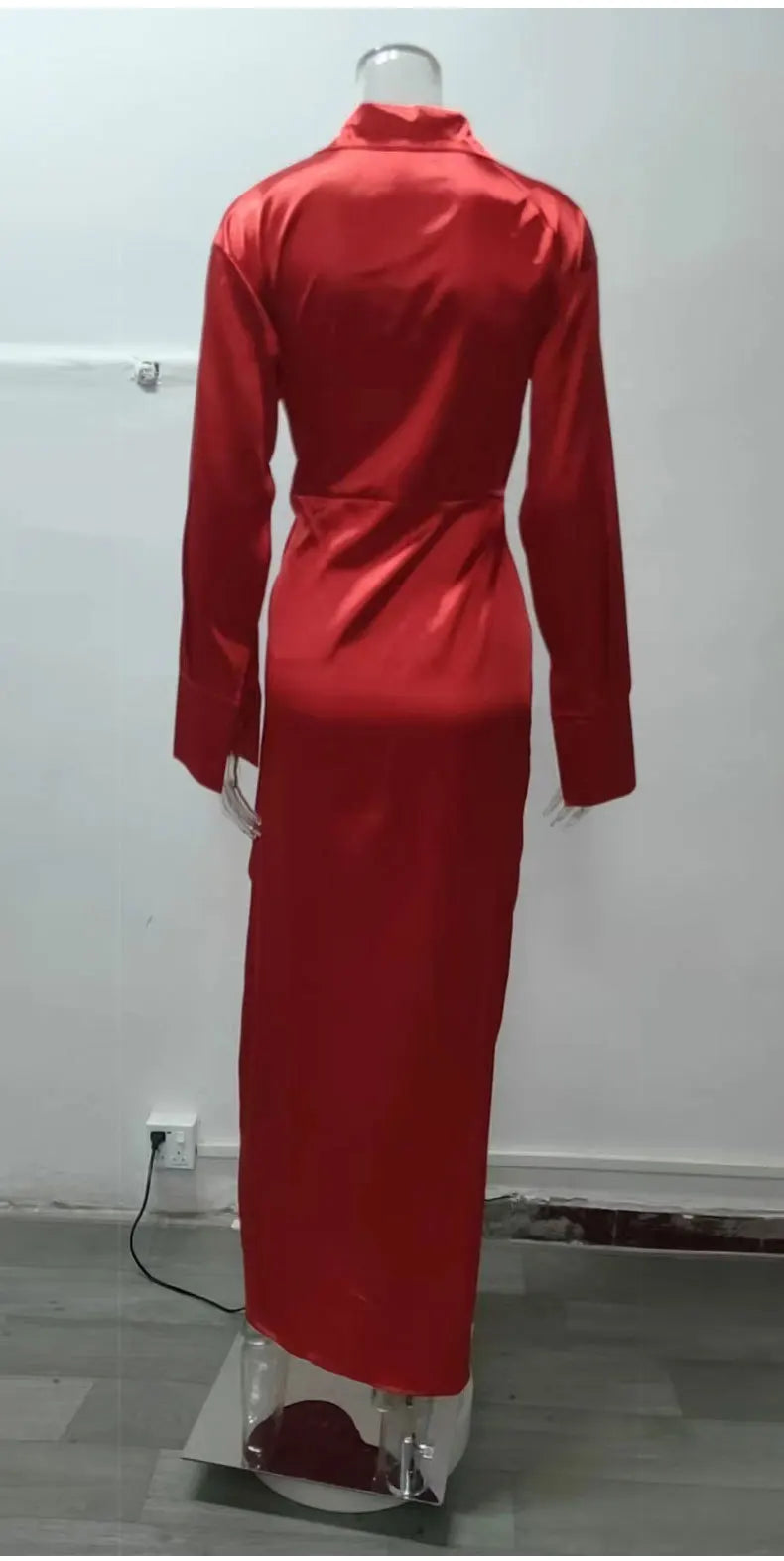 EtherealBe elegant long sleeve split dress in red with a stylish back design for sophisticated occasions
