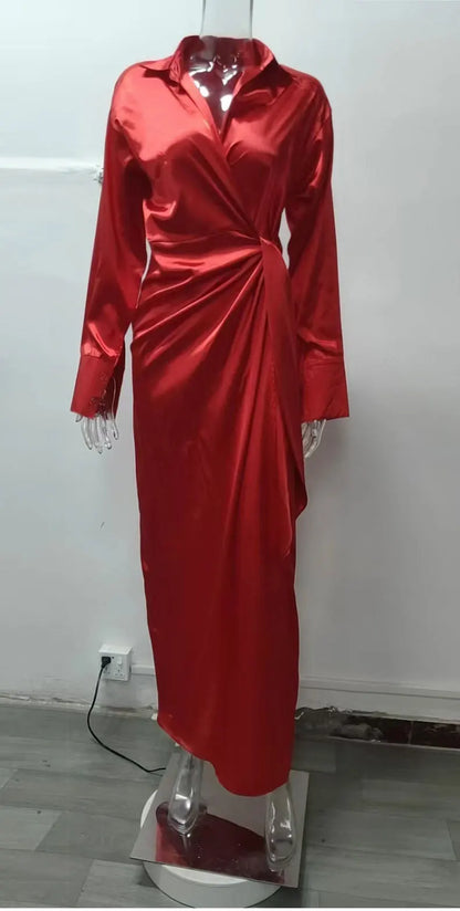 EtherealBe elegant long sleeve split dress in vibrant red for a stylish and chic look