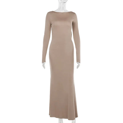 EtherealBe elegant off shoulder evening dress in beige, featuring a sleek, form-fitting design