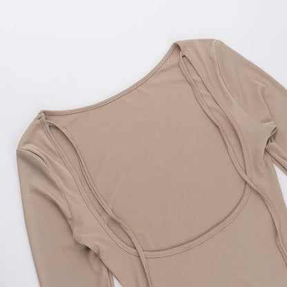 EtherealBe elegant off shoulder evening dress in soft beige with a stylish neckline design