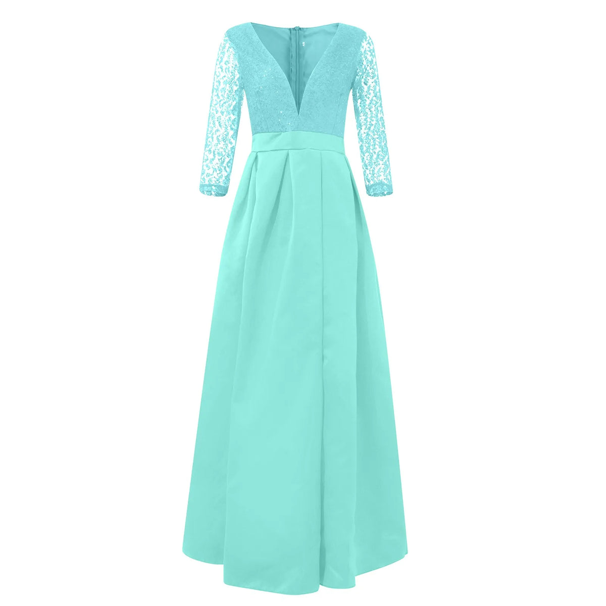 Elegant prom and gala dresses featuring a teal color with lace sleeves and a flattering A-line silhouette