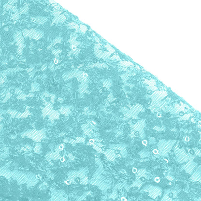 Close-up of a sparkling aqua fabric showcasing details suitable for elegant prom and gala dresses