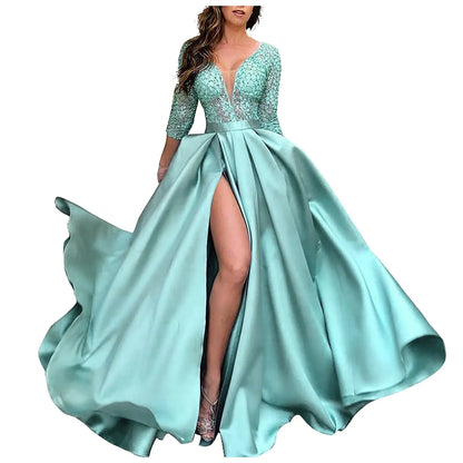 Elegant prom and gala dresses with a deep V-neck and flowing skirt for special occasions
