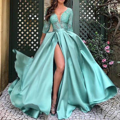 EtherealBe elegant prom and gala dresses with a deep V-neck and flowing skirt for a stunning look
