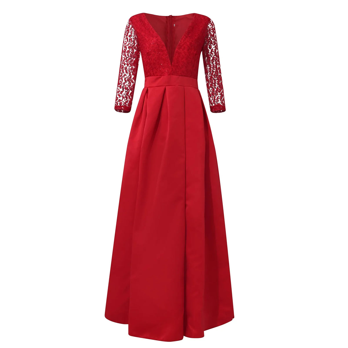EtherealBe Elegant prom and gala dresses in red with lace long sleeves and a flowing skirt