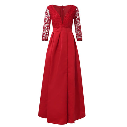EtherealBe Elegant prom and gala dresses in red with lace long sleeves and a flowing skirt