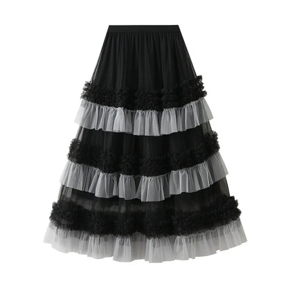 EtherealBe elegant ruffle edge skirt for women with tiered black and white layers