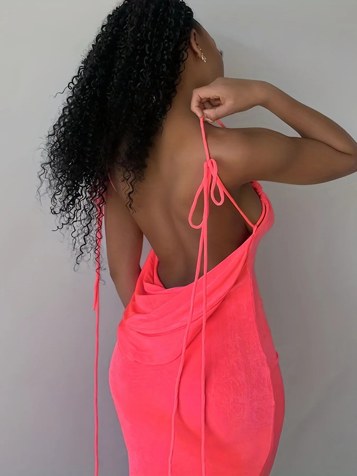 EtherealBe elegant womens strapless evening gown in vibrant pink with a chic draped back design