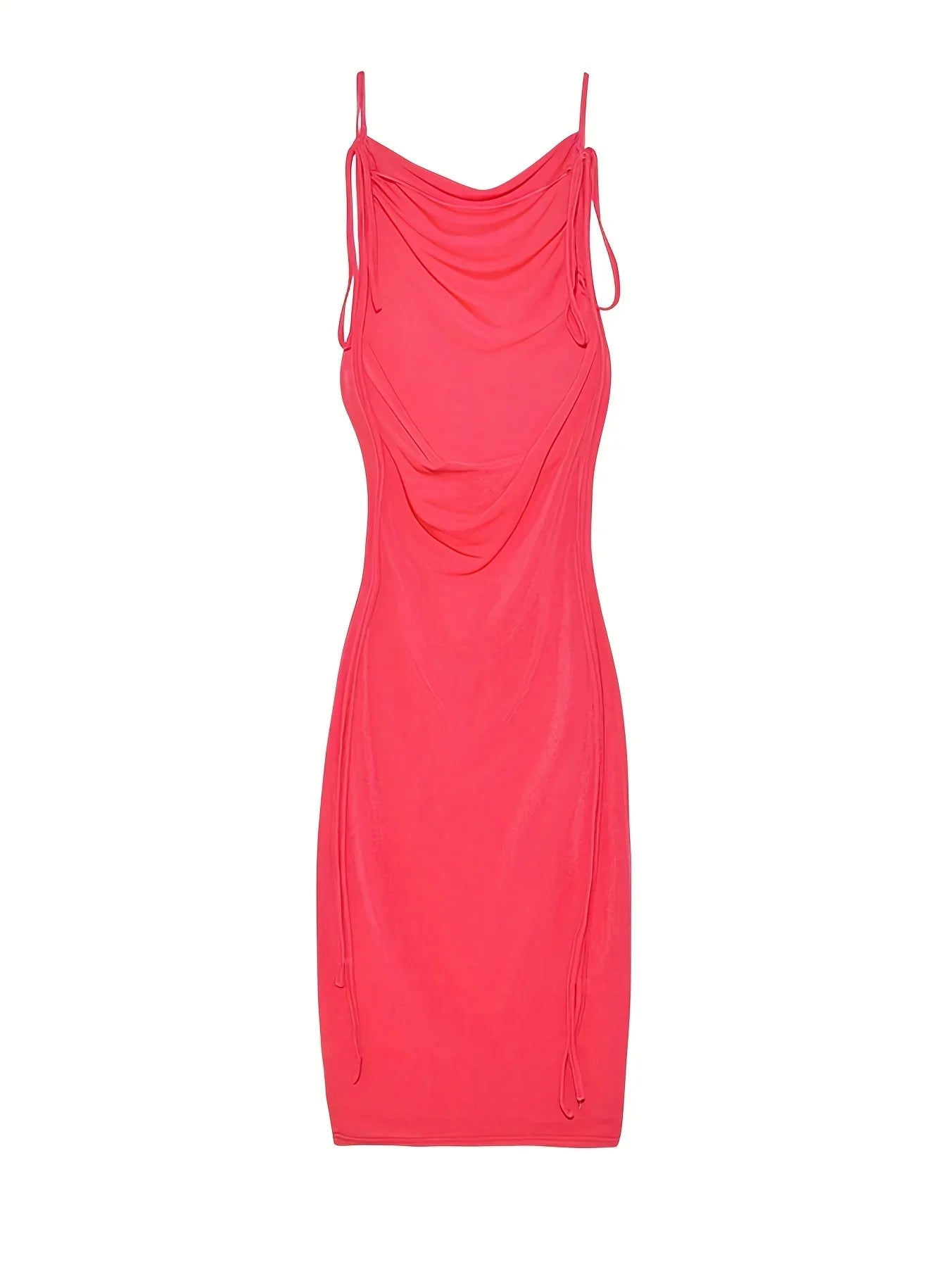 EtherealBe elegant womens strapless evening gown in bright pink with draped design and adjustable straps