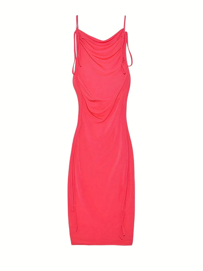 EtherealBe elegant womens strapless evening gown in bright pink with draped design and adjustable straps