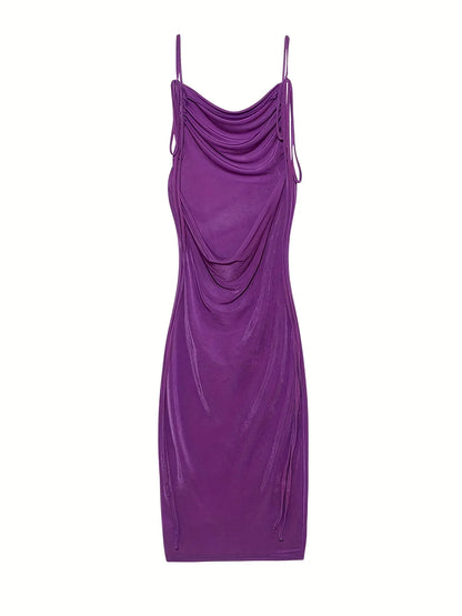 EtherealBe elegant womens strapless evening gown in vibrant purple with draped design
