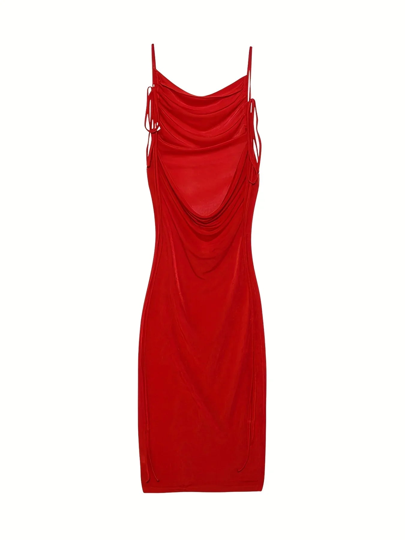 EtherealBe elegant womens strapless evening gown in red with stylish draped design and adjustable straps