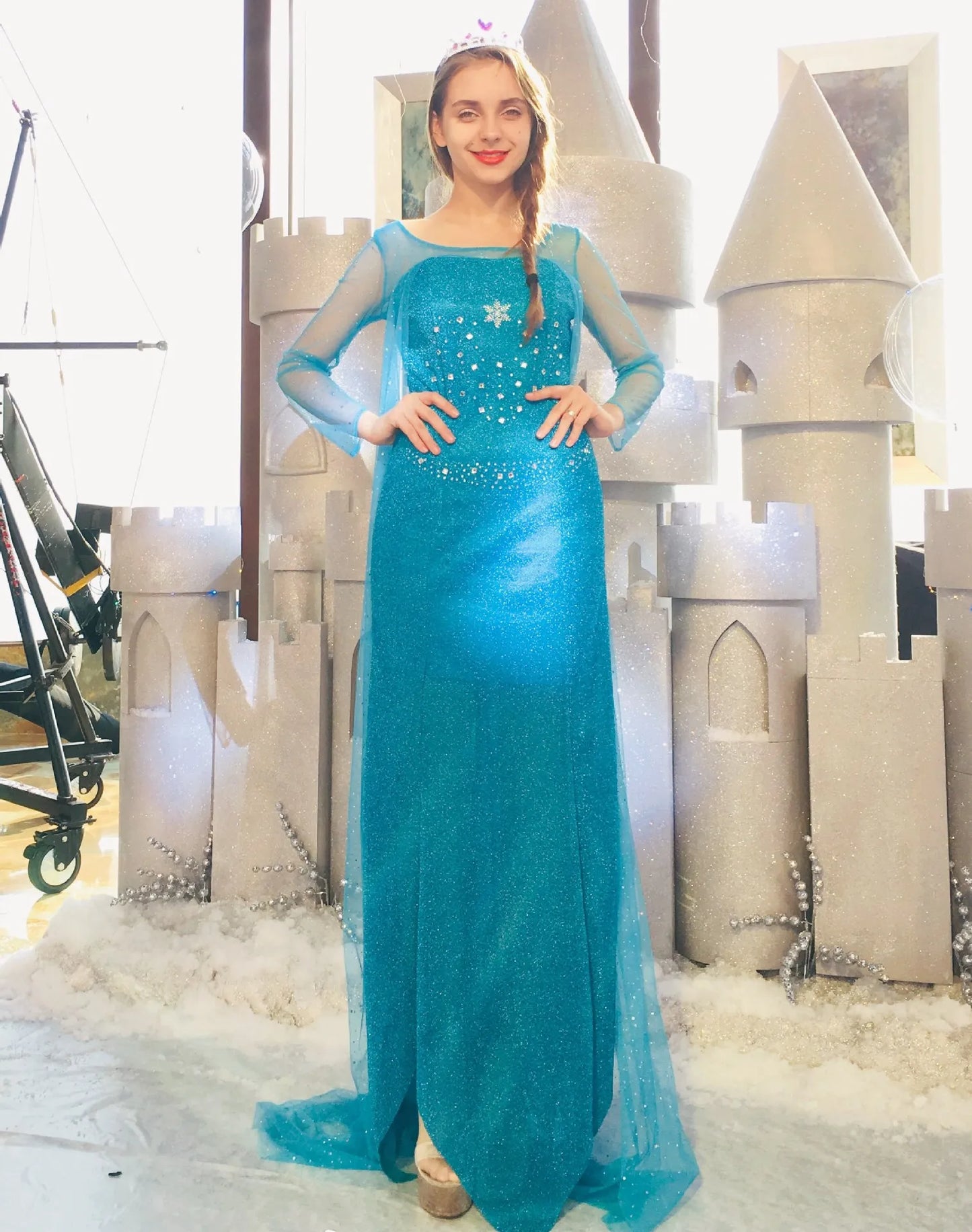 EtherealBe Elsa adult cosplay costume featuring a sparkling blue gown and elegant design