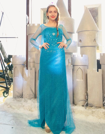 EtherealBe Elsa adult cosplay costume featuring a sparkling blue gown and elegant design