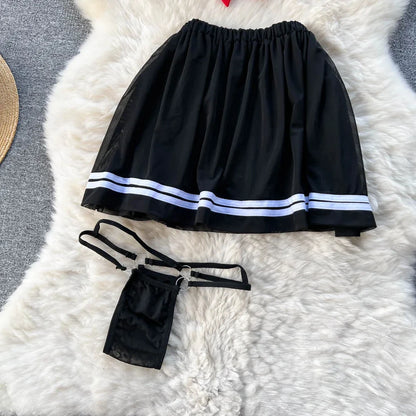 EtherealBe erotic sailor cosplay costume featuring a black skirt with white stripes and matching accessories