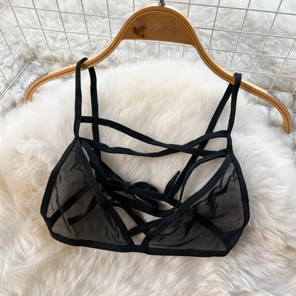 EtherealBe erotic sailor cosplay costume featuring a black sheer bralette with crisscross straps