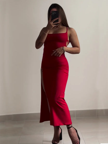 EtherealBe high slit backless evening dress in red for elegant night outings