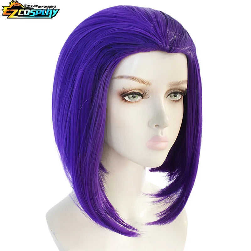 Raven Teen Titans cosplay costume wig in vibrant purple, perfect for cosplay events and dress-up.