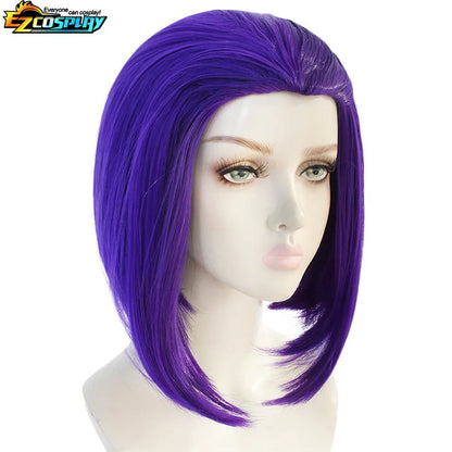 Raven Teen Titans cosplay costume wig in vibrant purple, perfect for cosplay events and dress-up.