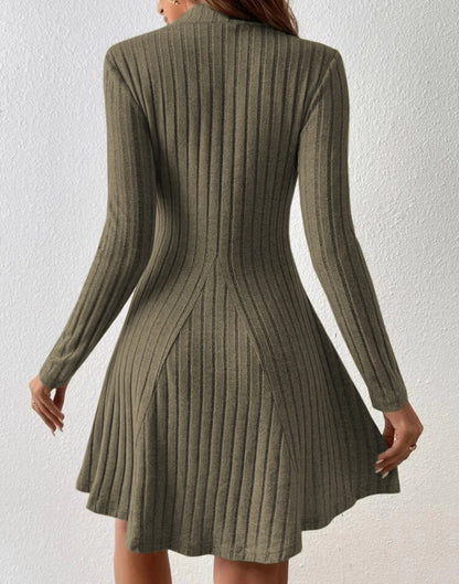 EtherealBe fall fashion women's dresses in ribbed knit with long sleeves and flared hem