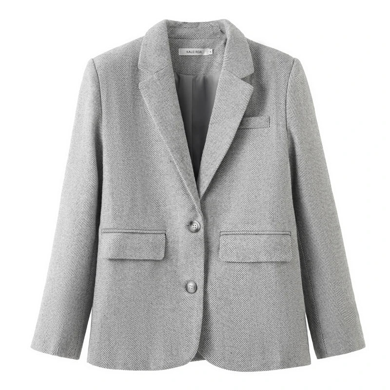 EtherealBe Grey Houndstooth Fashion Blazer for women with two front pockets and a tailored fit