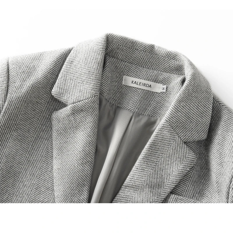 EtherealBe Women's Gray Striped Fashion Blazer for women with a stylish collar and interior lining