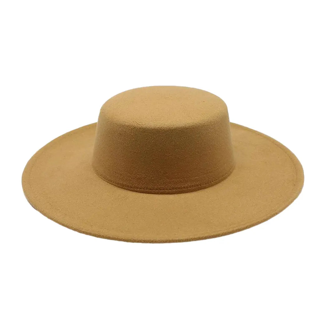 EtherealBe fashion blend top hat for ladies in a stylish tan color with a wide brim