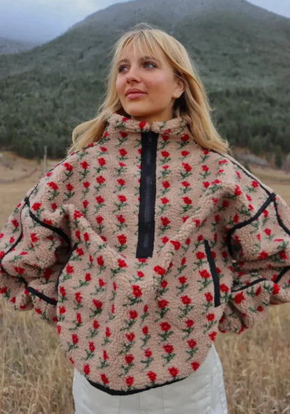 EtherealBe fashion fleece tops for winter featuring floral pattern and a cozy oversized fit