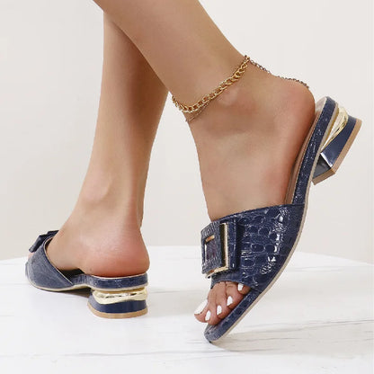 EtherealBe fashion low heel open toe mules with stylish buckle detail and chic design