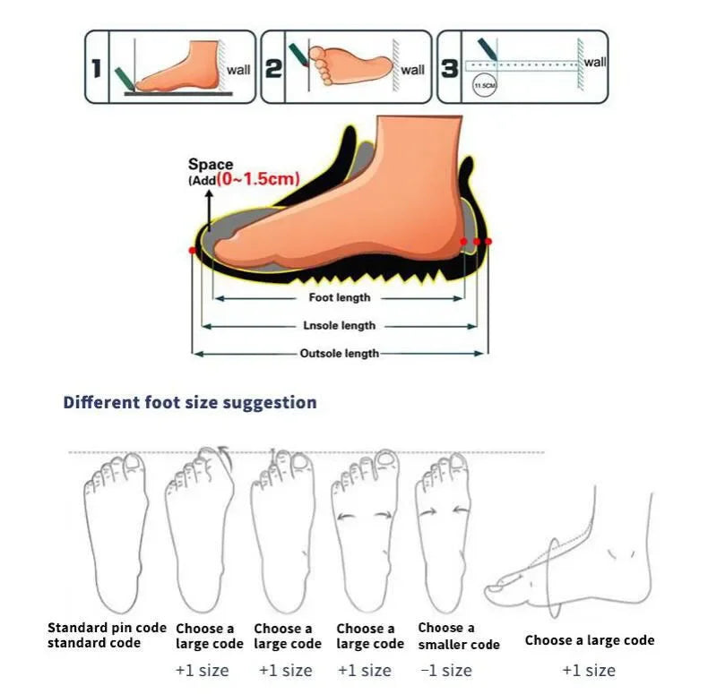 Sizing guide for fashion low heel open toe mules showing foot length and width measurements