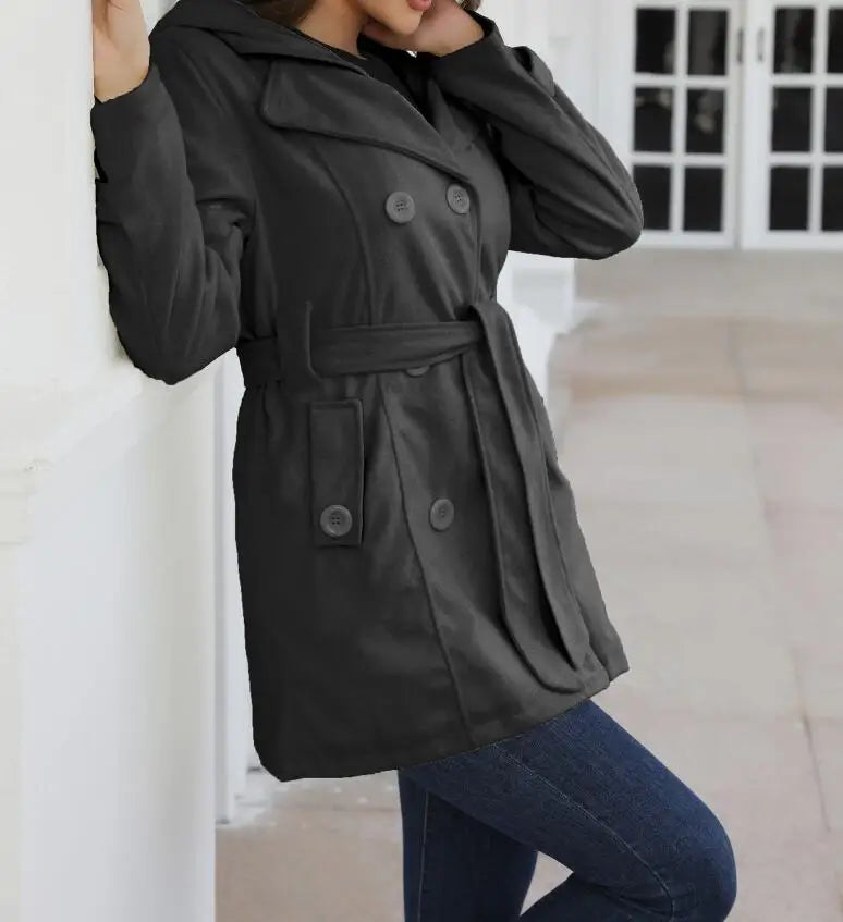Stylish EtherealBe fashion turn-down collar jacket for women in dark gray, perfect for casual wear