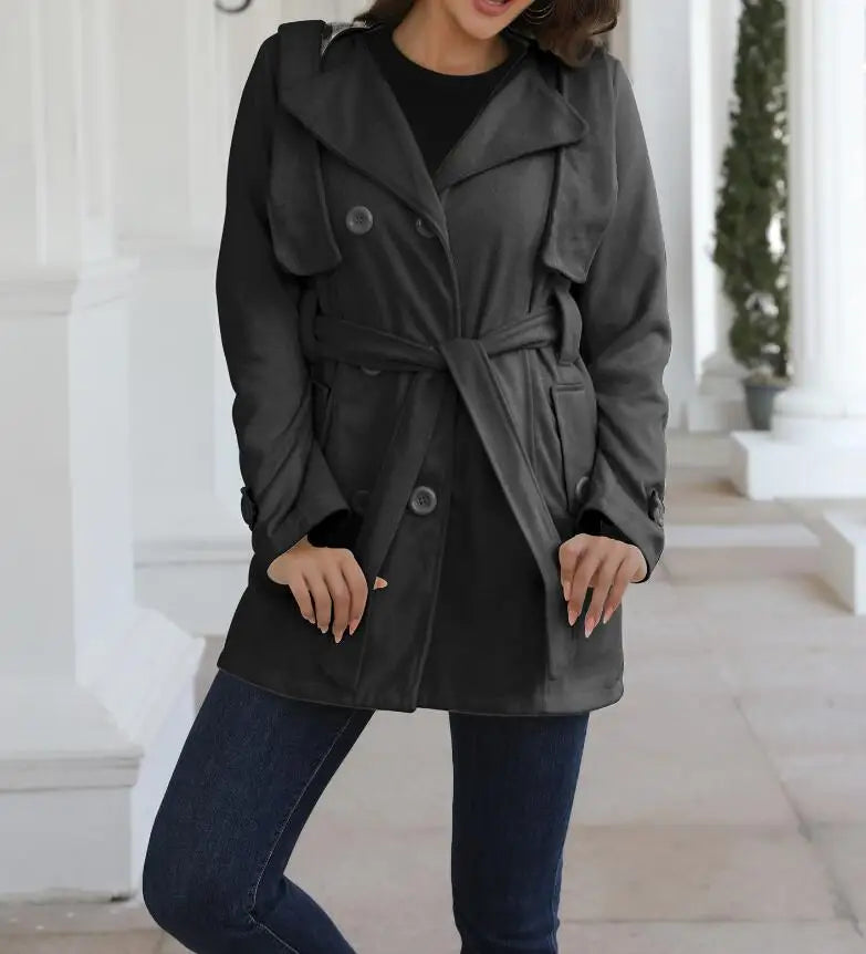 EtherealBe fashion turn-down collar jacket for women in stylish design with a belt and pockets