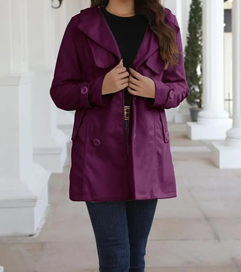 EtherealBe fashion turn-down collar jacket for women in purple with stylish pockets and a relaxed fit