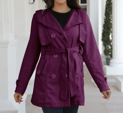Purple EtherealBe fashion turn-down collar jacket for women with a stylish belt and pockets